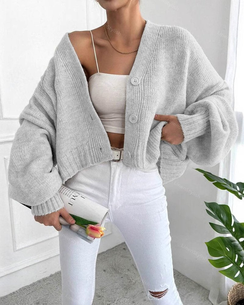 V-Neck Lantern Sleeve Sweater