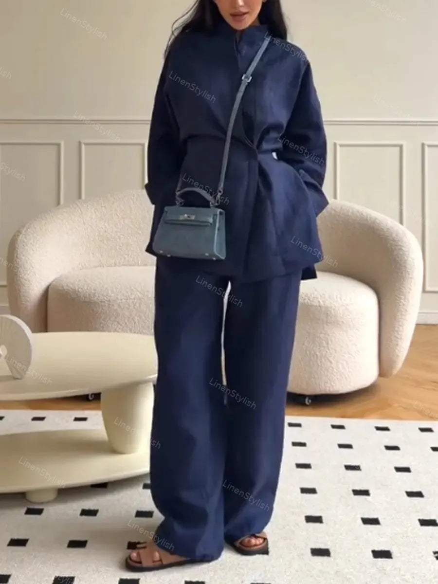 Casual Solid Color Shirt & Pants Two-piece Set