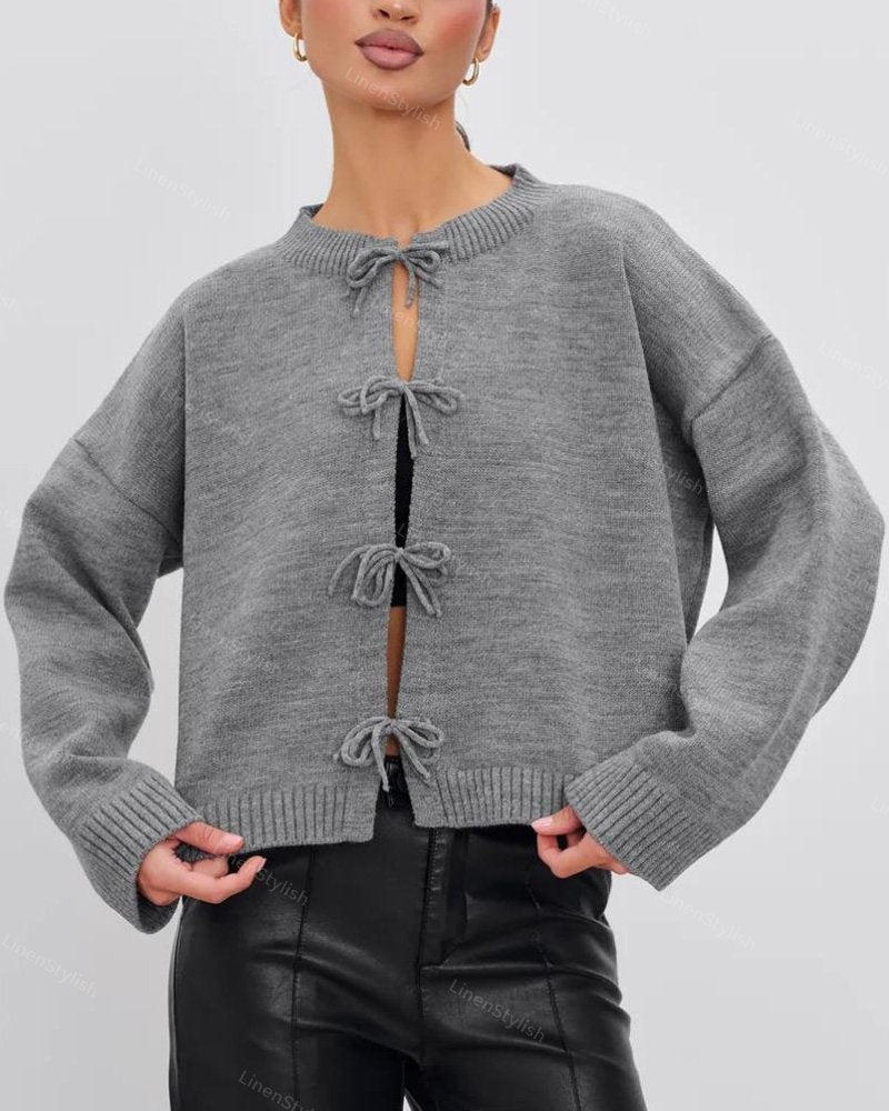 Cardigan Lace-Up Knit Sweater