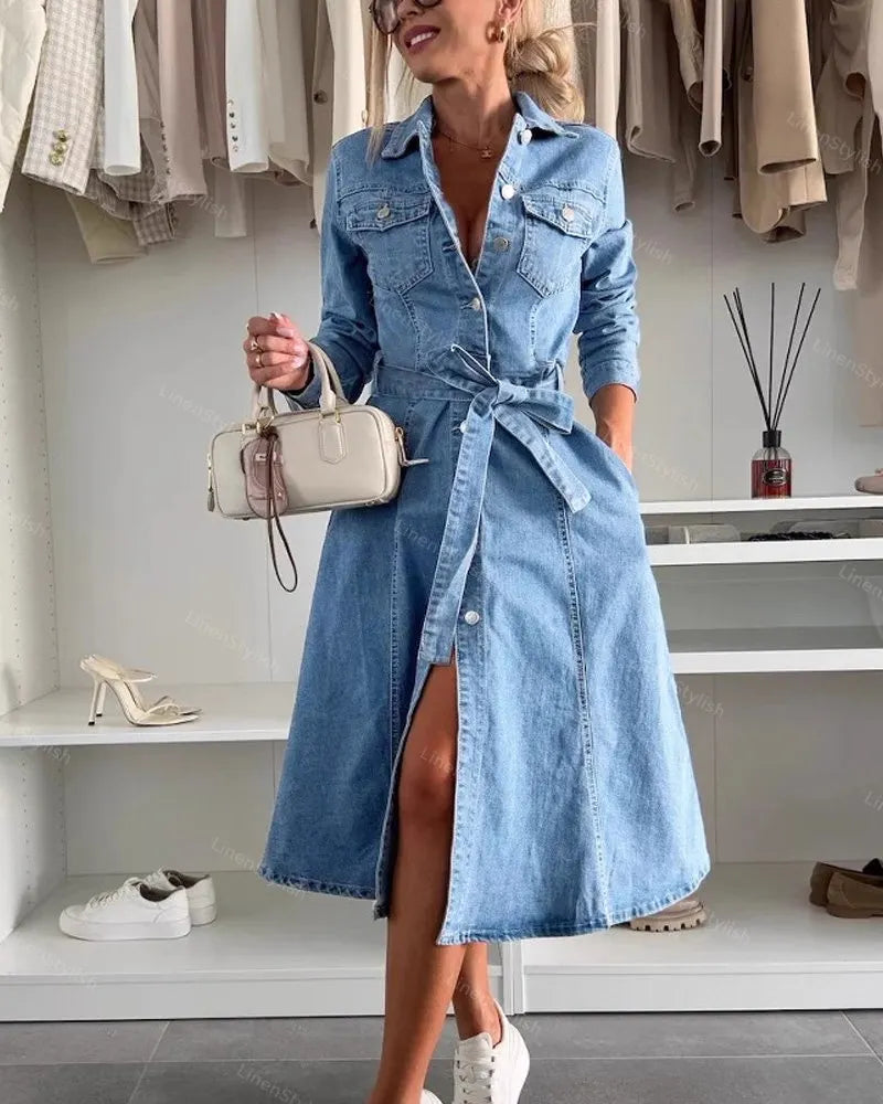 Long Sleeve Denim Shirt Dress