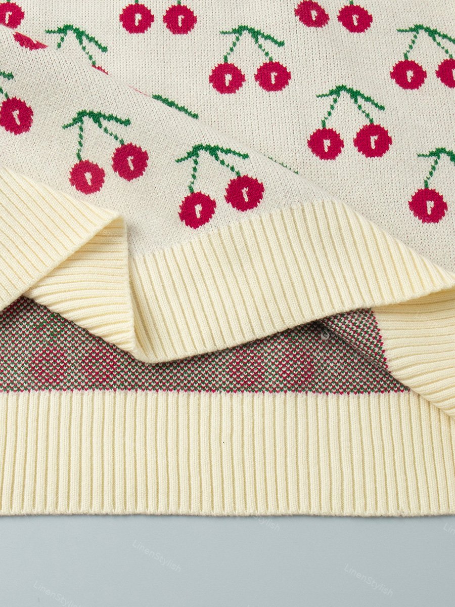 Cherry Print Loose Sweater