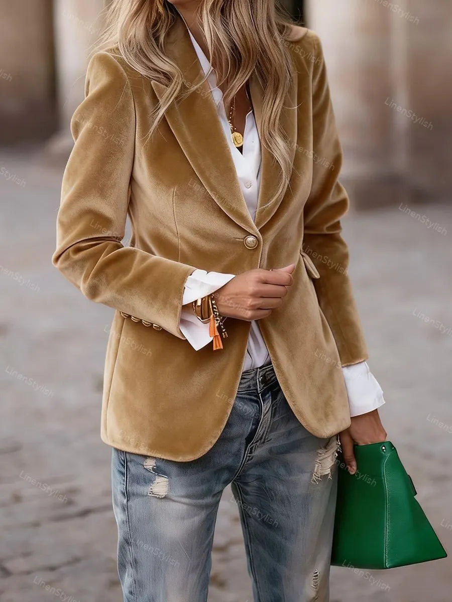 Gold Velvet Slim Fake Pocket Suit