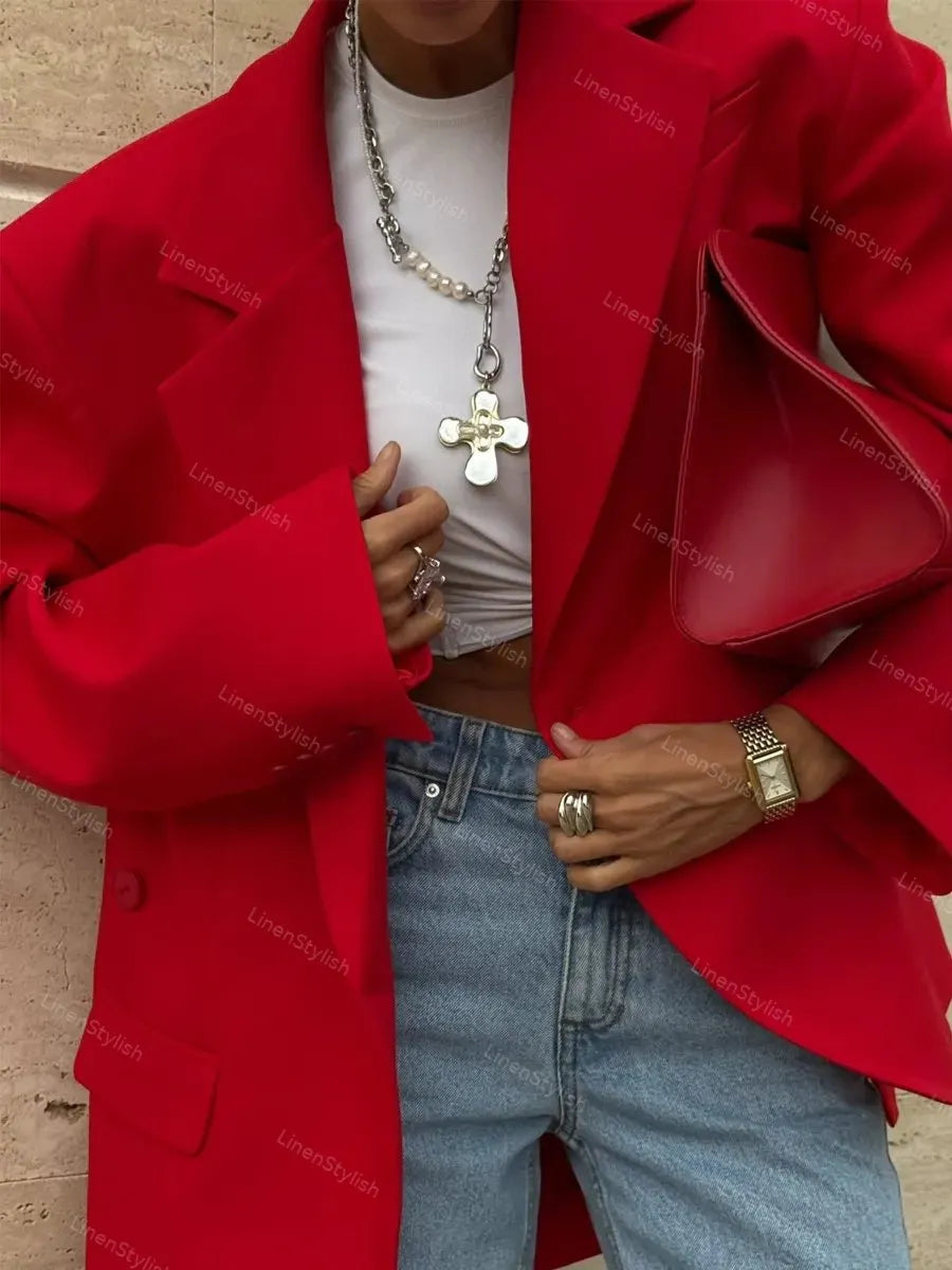 Stylish solid color lapel Blazer