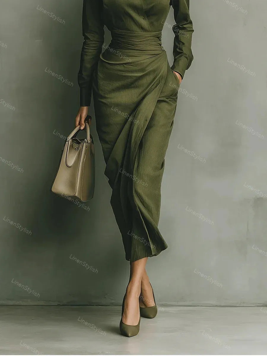 Slim-Fit Asymmetrical Long-Sleeve Shirt Dress