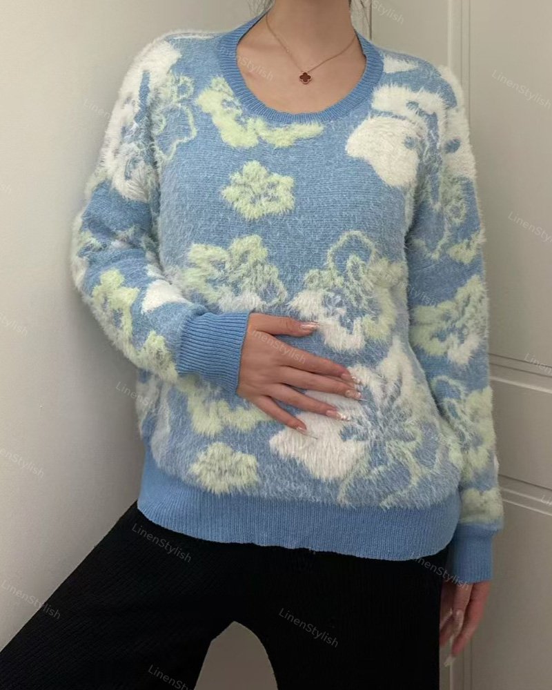 Crewneck Jacquard Pullover Sweater
