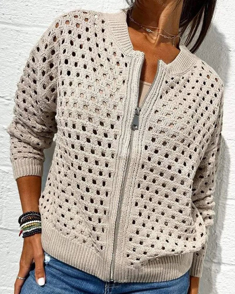 Hollow Knit Zip Cardigan Jacket