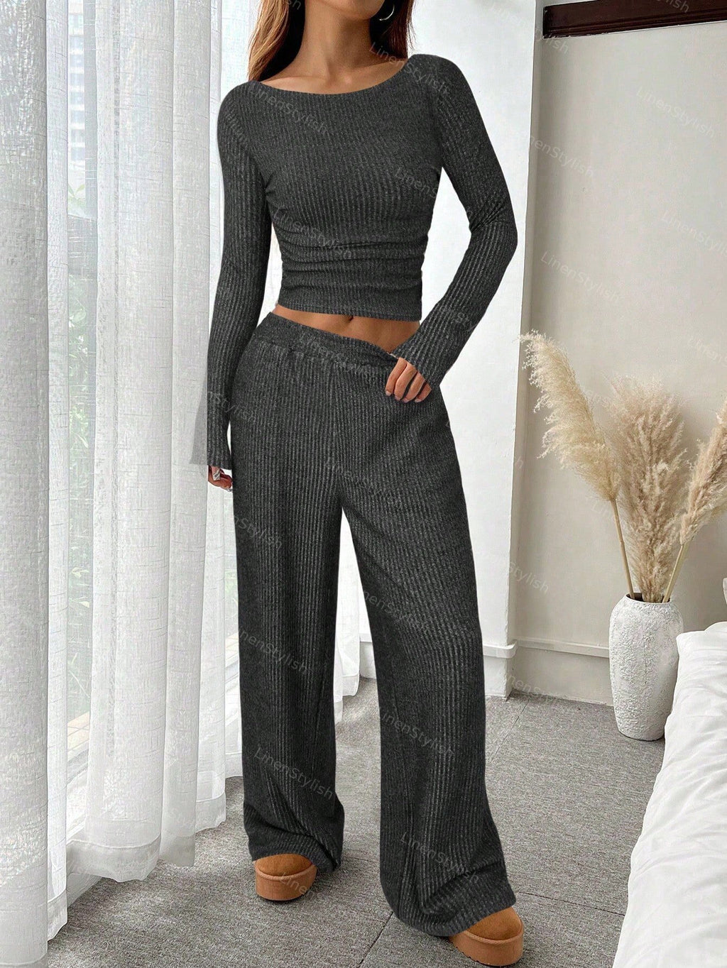 Boatneck Top & Loopback Knit Set