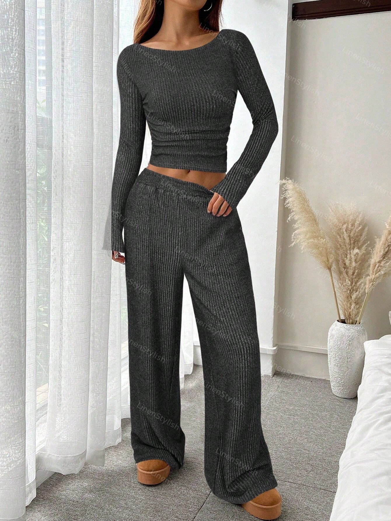 Boatneck Top & Loopback Knit Set