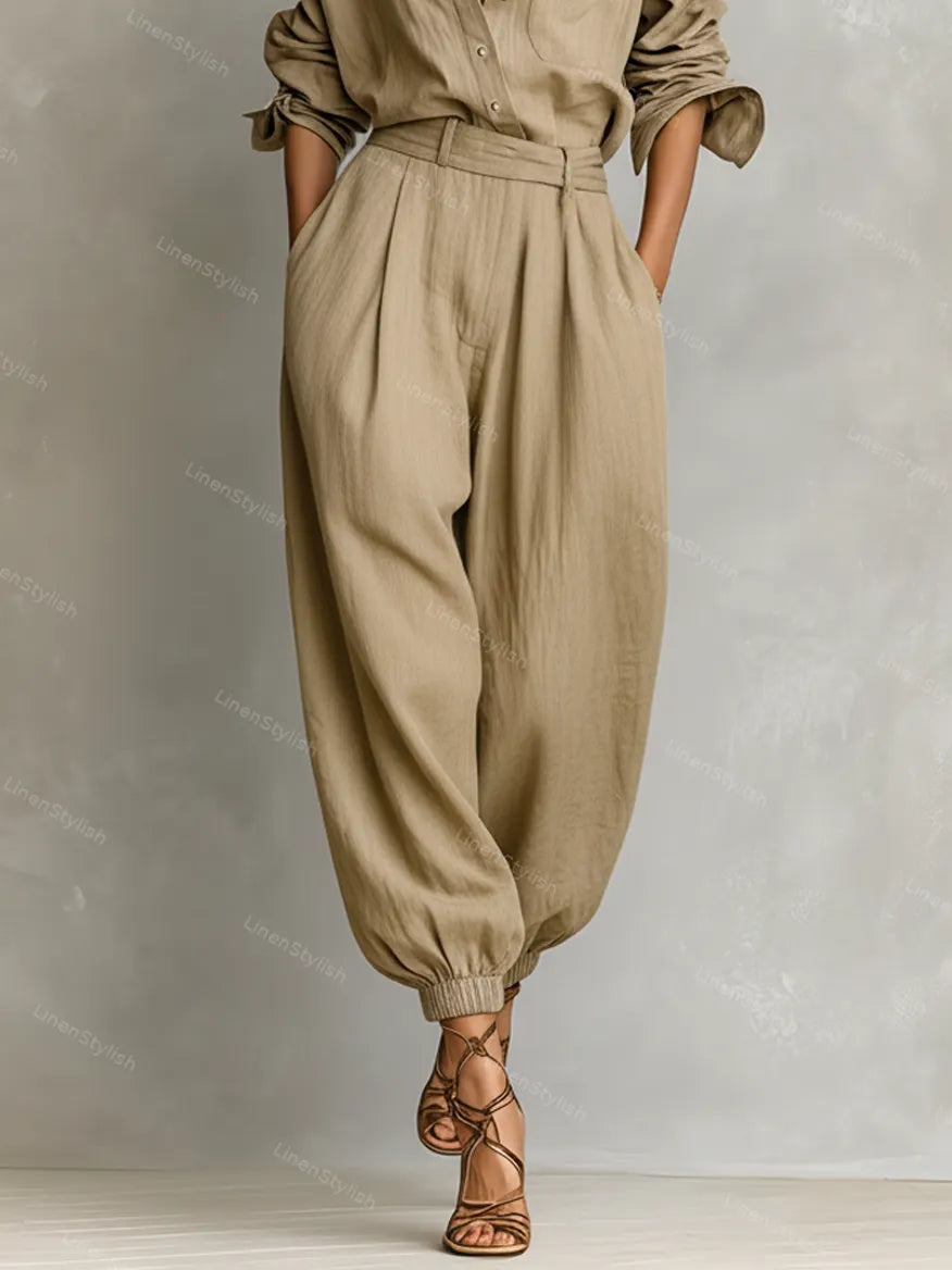 Fashion Cotton Linen Shirt & Pants Two-piece Set