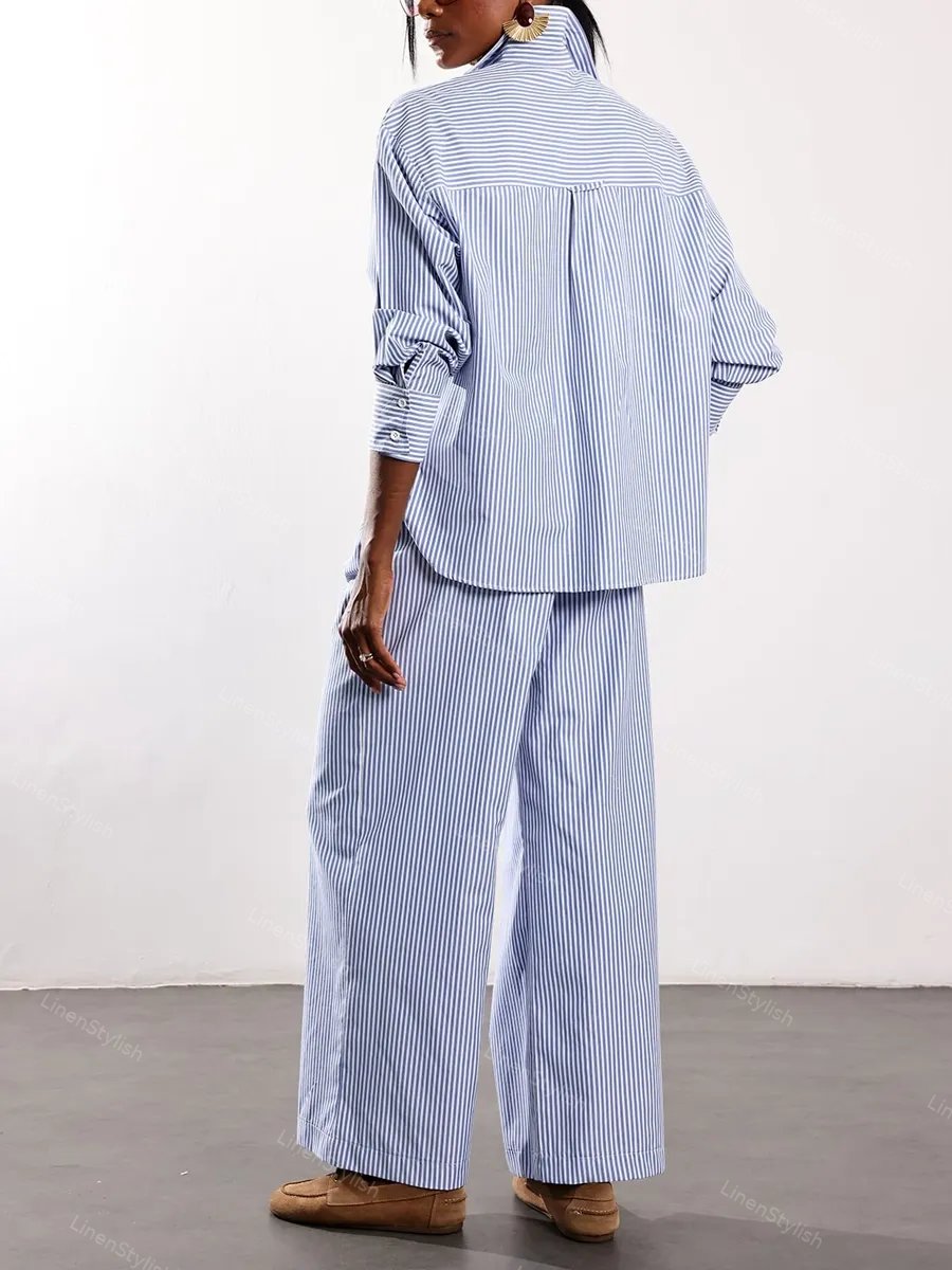 Fashion Striped Shirt & Pants Two-piece Set