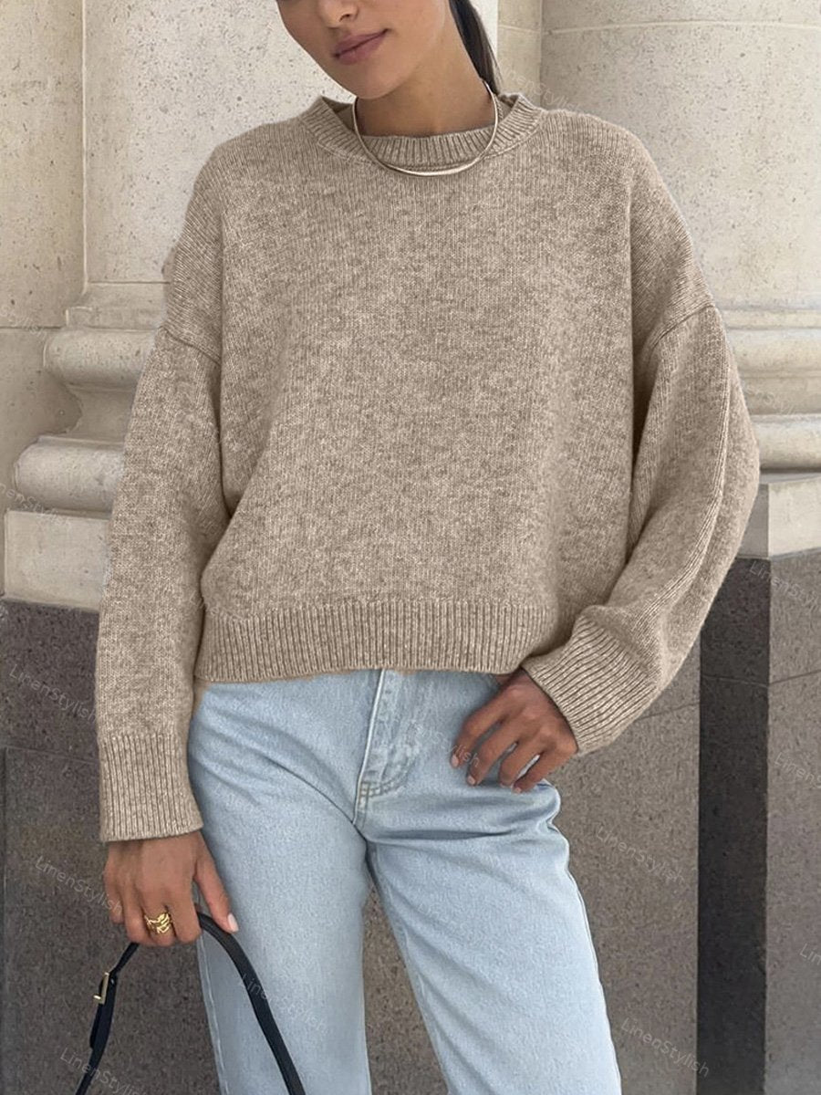 Round Neck Solid Short Sweater