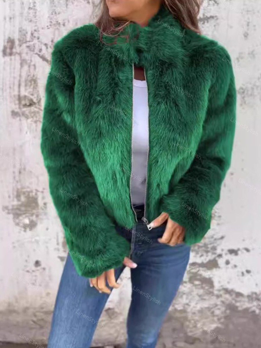 Imitation Fur High Neck Zip Coat