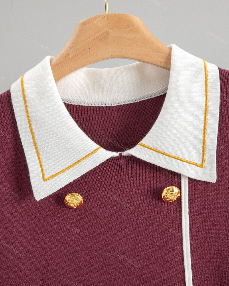 Collar Patchwork Horn Sleeve Knitted Dress