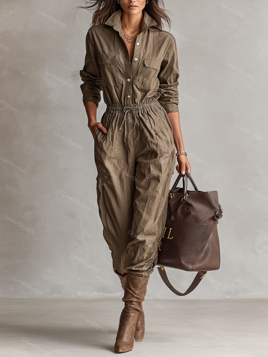 Button Waist Shirt Jumpsuit