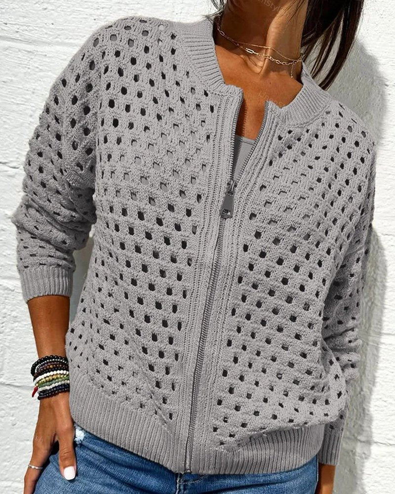 Hollow Knit Zip Cardigan Jacket