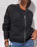 Hollow Knit Zip Cardigan Jacket