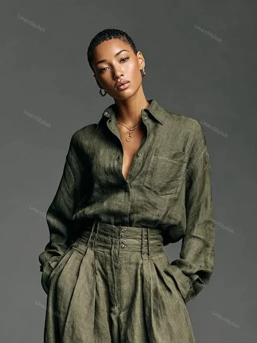 Vintage Loose Shirt Pants Two-piece Set