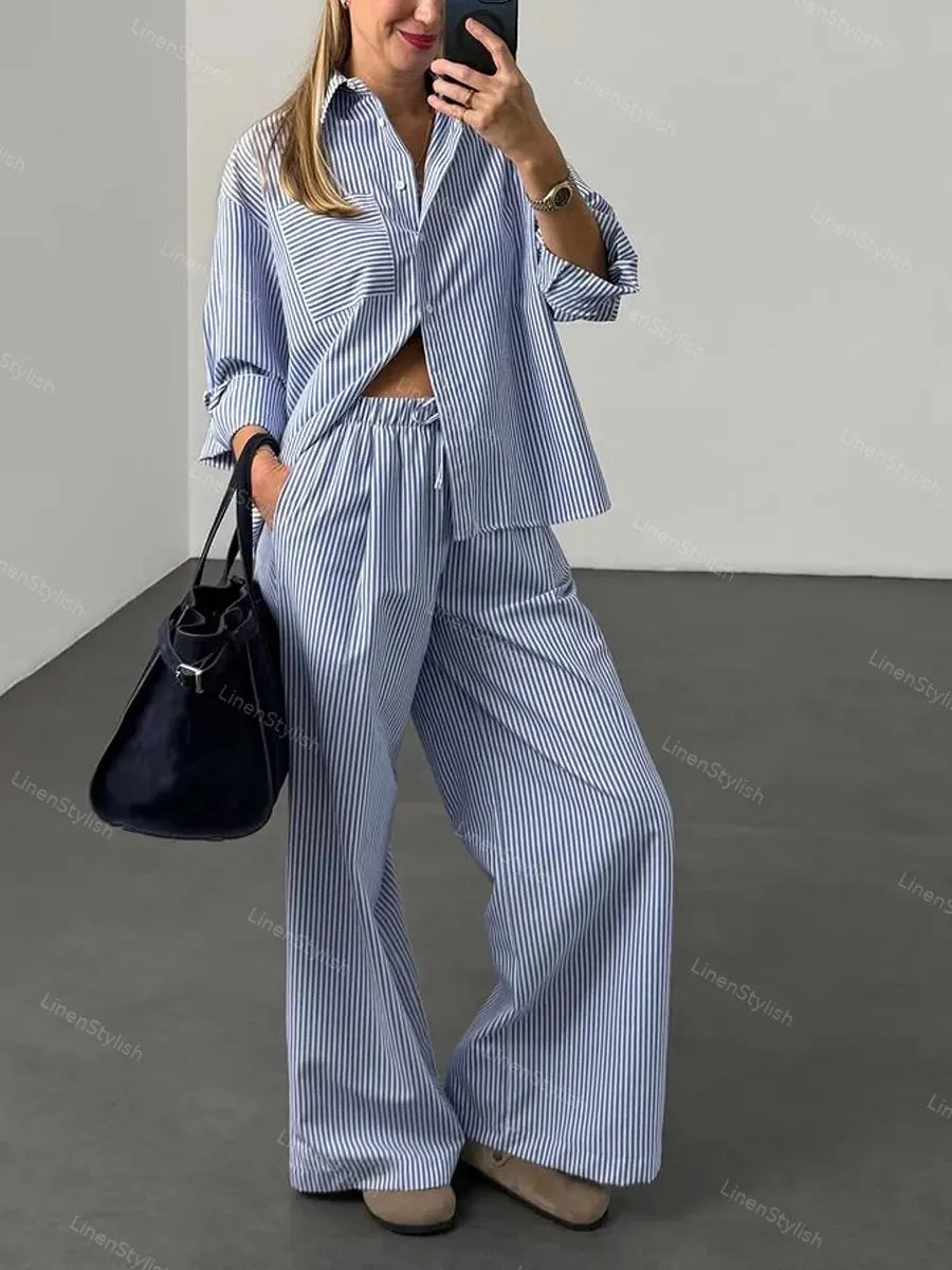 Fashion Striped Shirt & Pants Two-piece Set