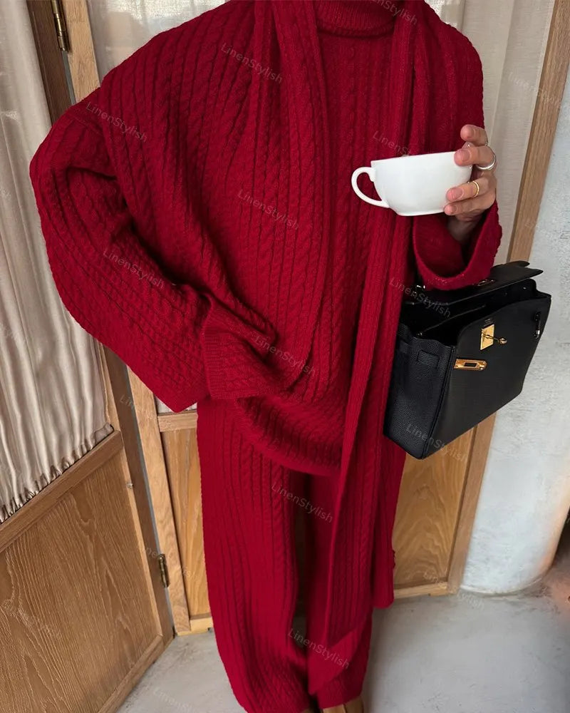 Twist Pullover Sweater Pants Two-Piece Set