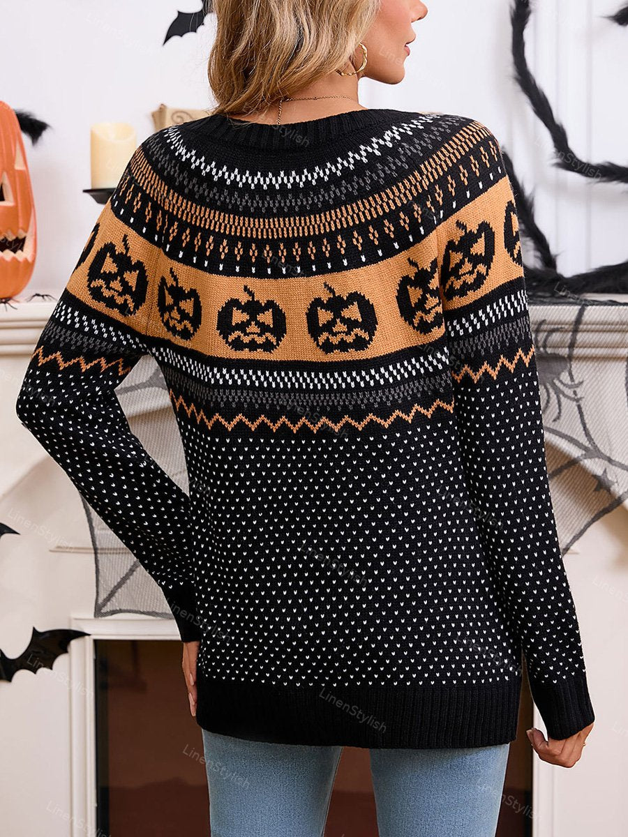 Halloween Pumpkin Embroidered Sweater