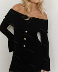 Off-the-shoulder Long-sleeve Patchwork Sweater