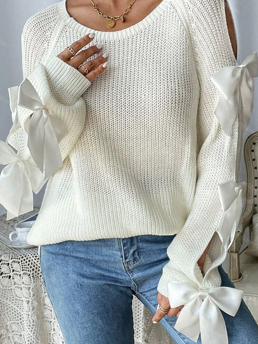 Crewneck Bow Long Sleeve Sweater