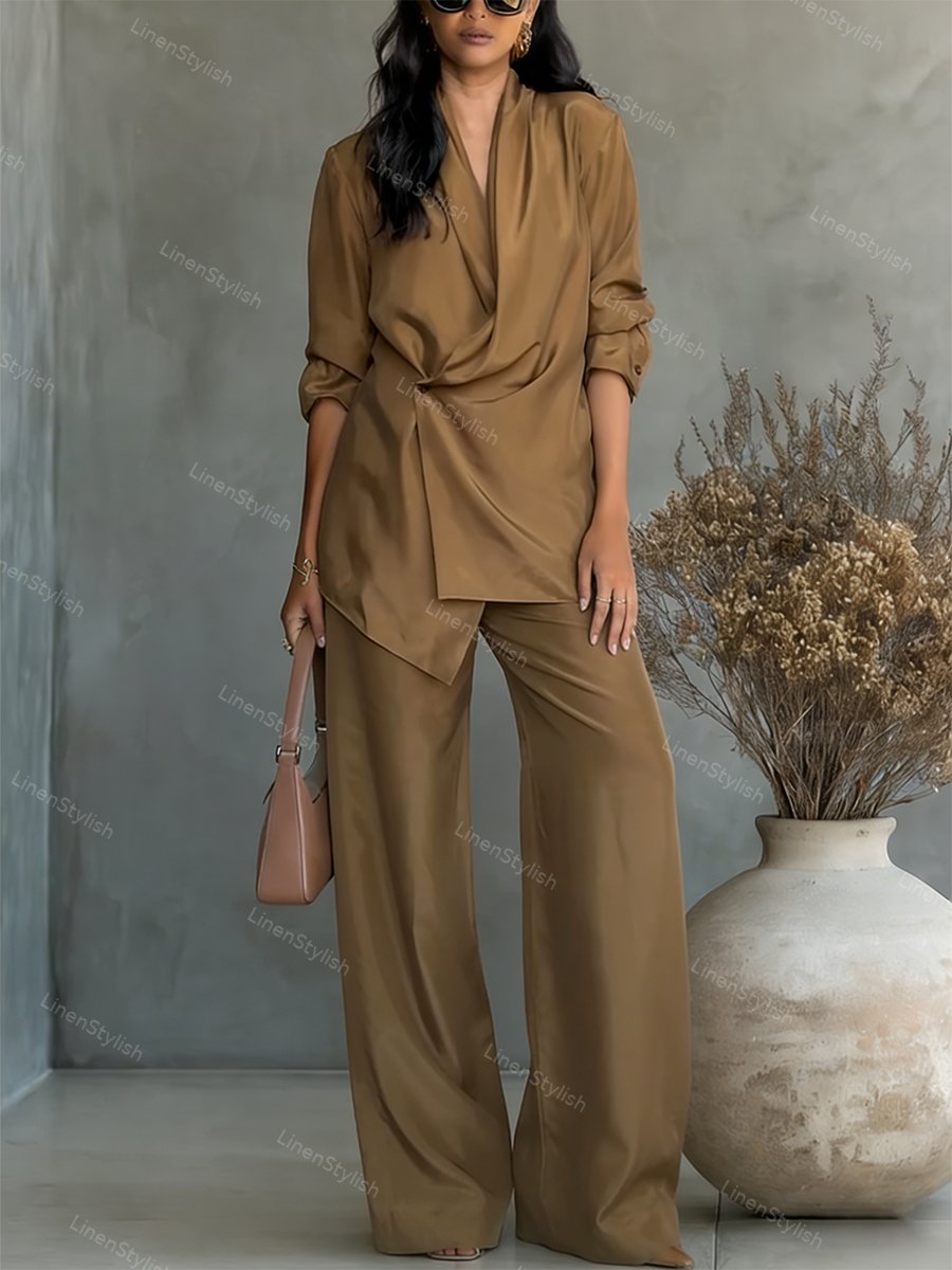 Fashionable Commuter Shirt & Pants Two-Piece Set