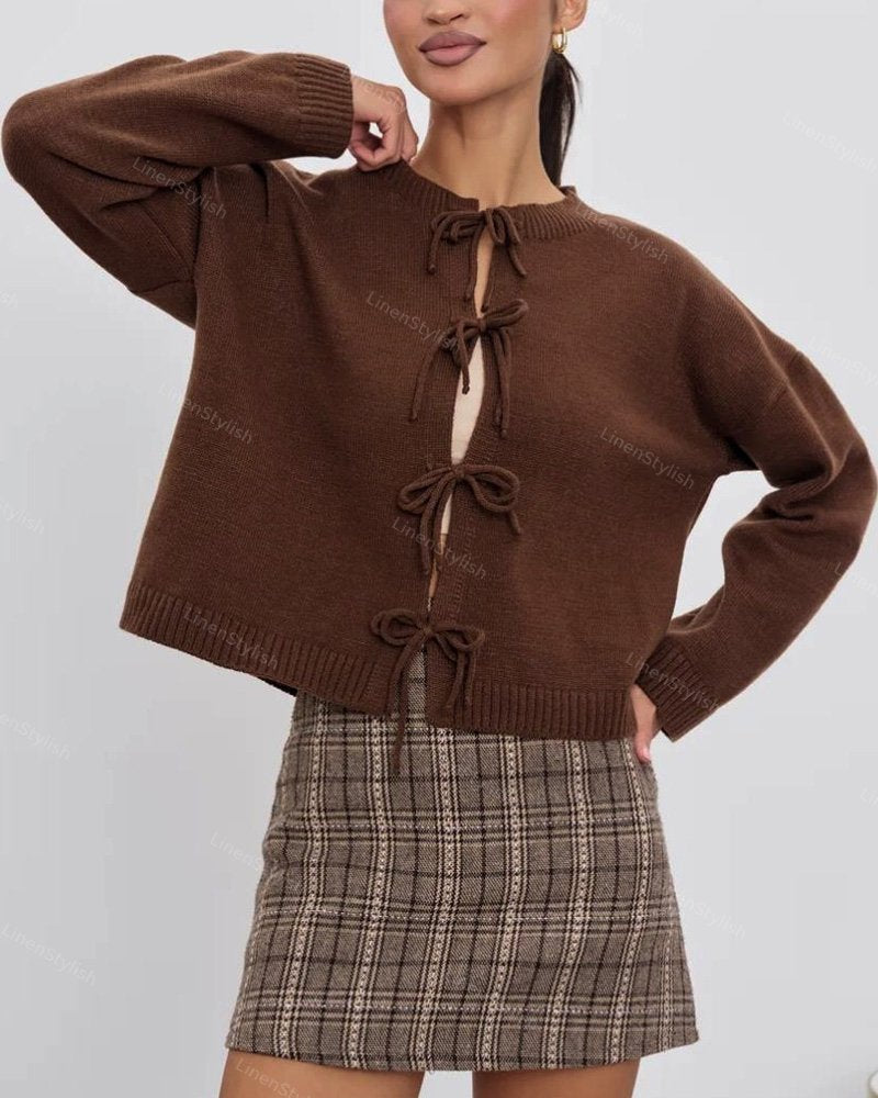 Cardigan Lace-Up Knit Sweater