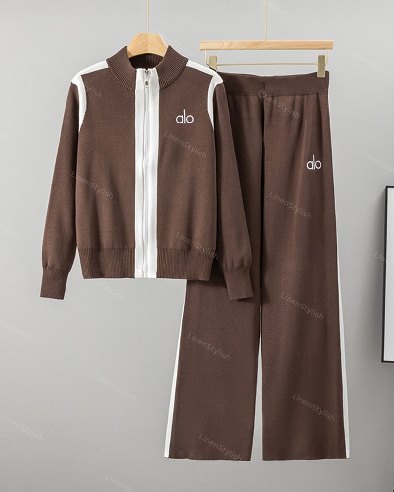 Zipper Knitted Sports Two-piece Set