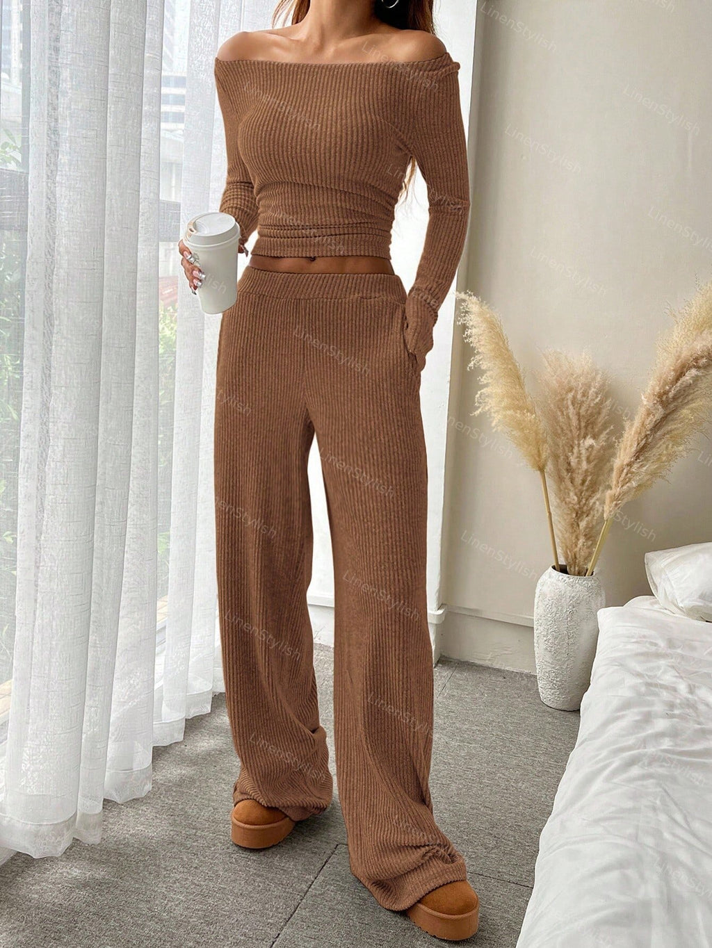 Boatneck Top & Loopback Knit Set