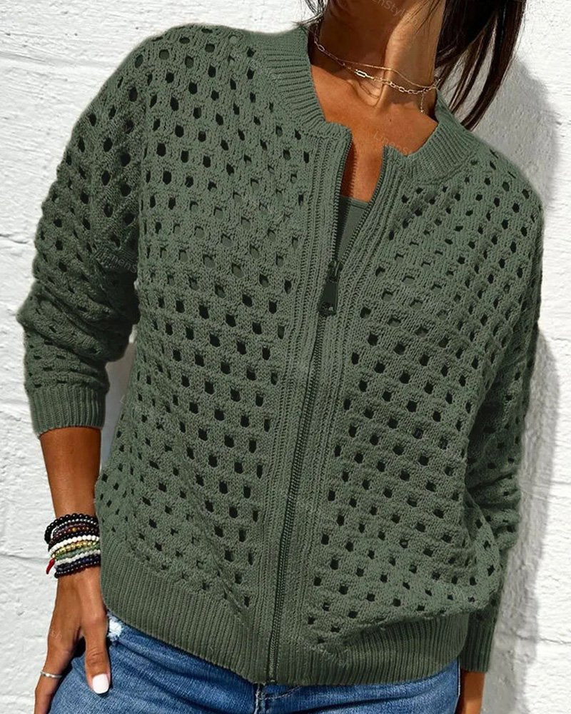 Hollow Knit Zip Cardigan Jacket