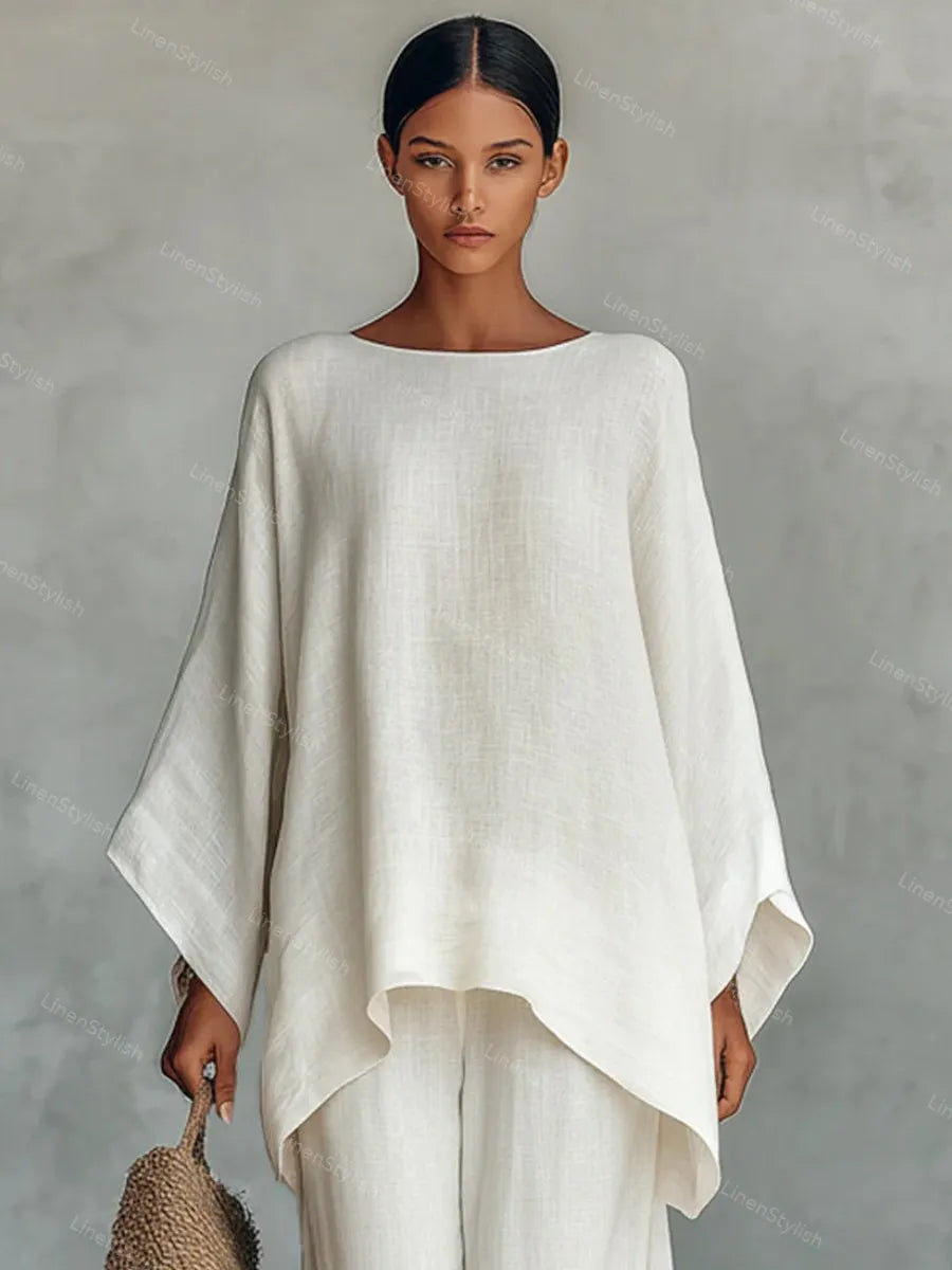 Loose Linen Shirt Wide Leg Pants Set