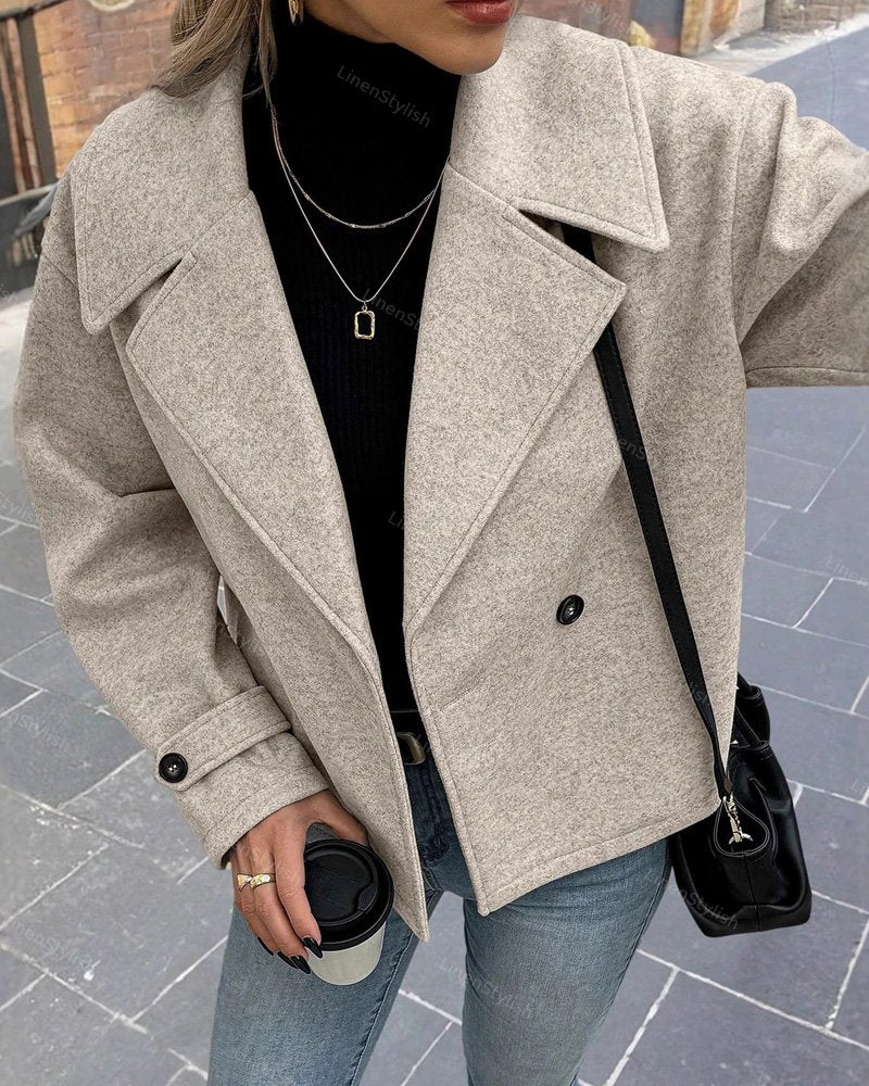 Wide Neck Short Woolen Coat