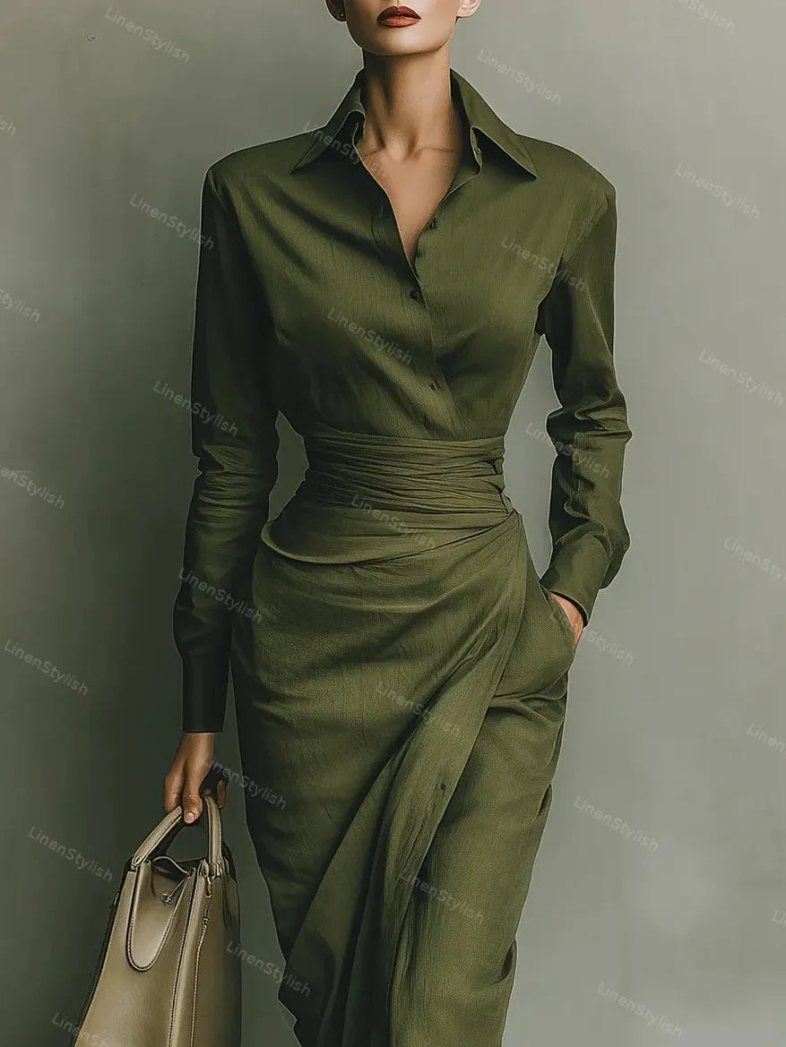 Slim-Fit Asymmetrical Long-Sleeve Shirt Dress