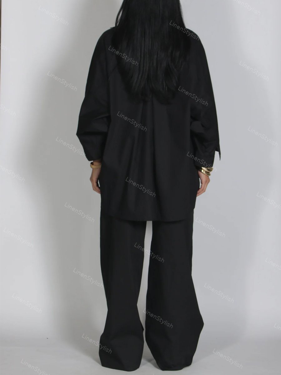 Casual Solid Color Loose Shirt & Pants Two-piece Set