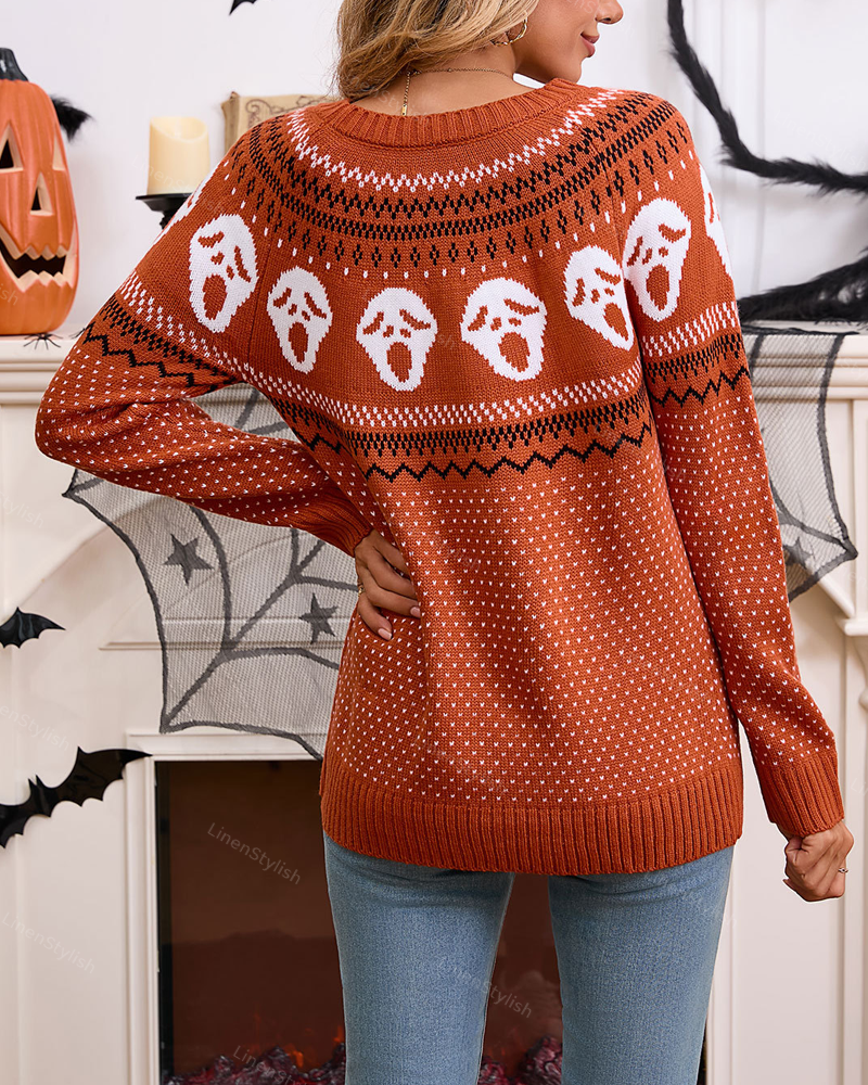Halloween Skull Jacquard Sweater