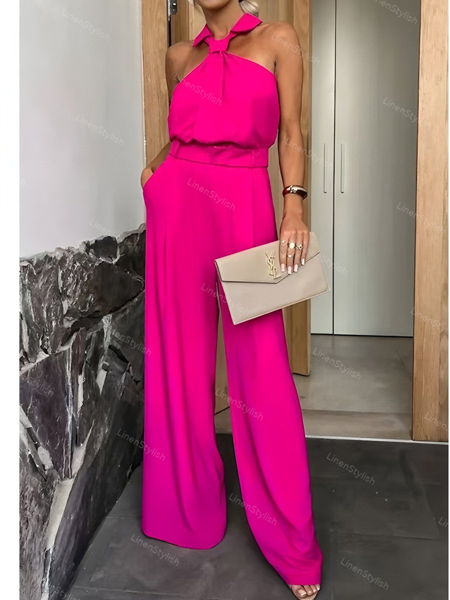Sleeveless Shirt Collar Top Trousers Two-piece Set
