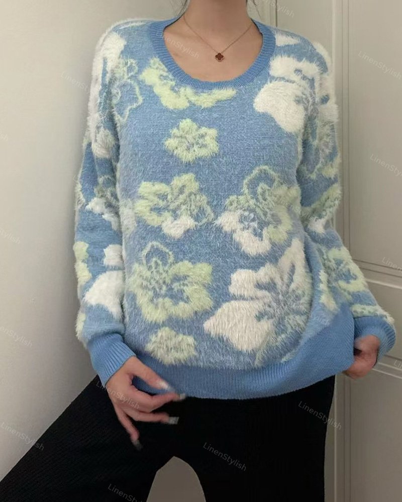 Crewneck Jacquard Pullover Sweater