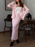 V-neck Knitted Cardigan Skirt Two-piece Set