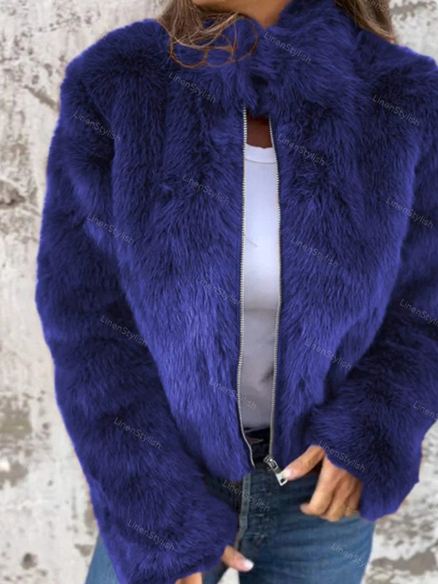 Imitation Fur High Neck Zip Coat