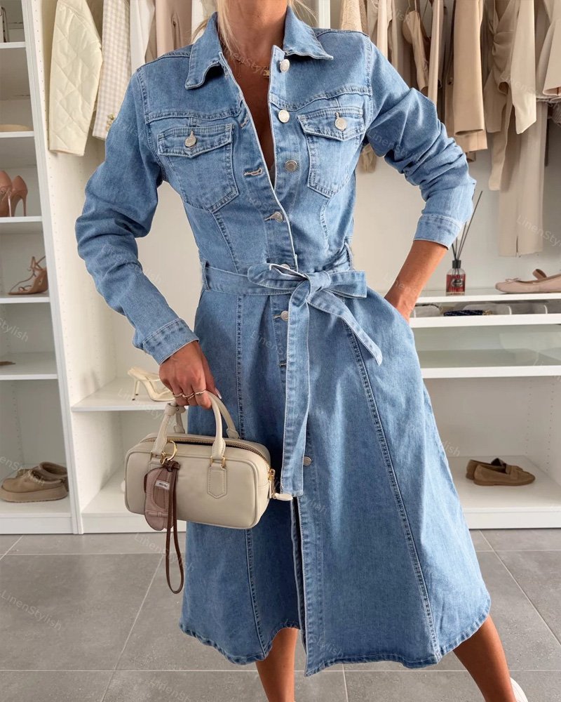 Long Sleeve Denim Shirt Dress