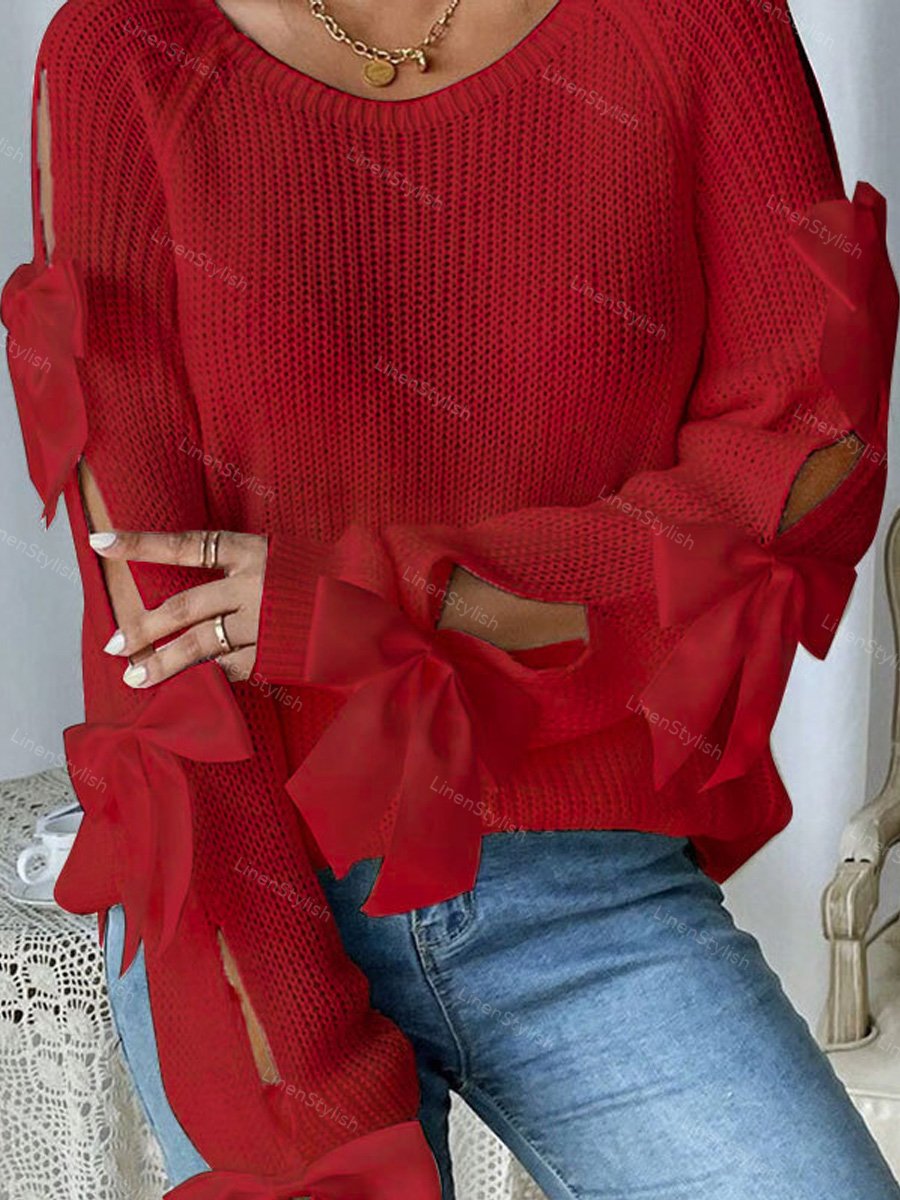 Crewneck Bow Long Sleeve Sweater