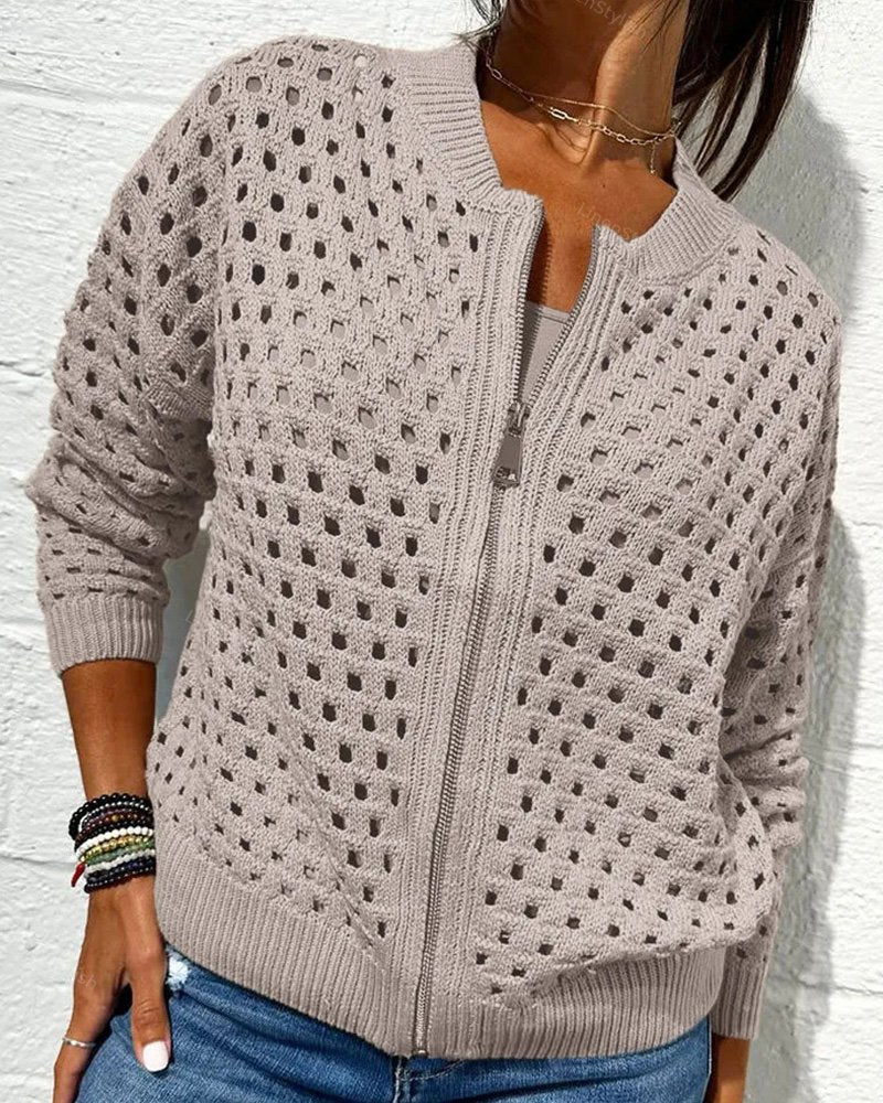 Hollow Knit Zip Cardigan Jacket