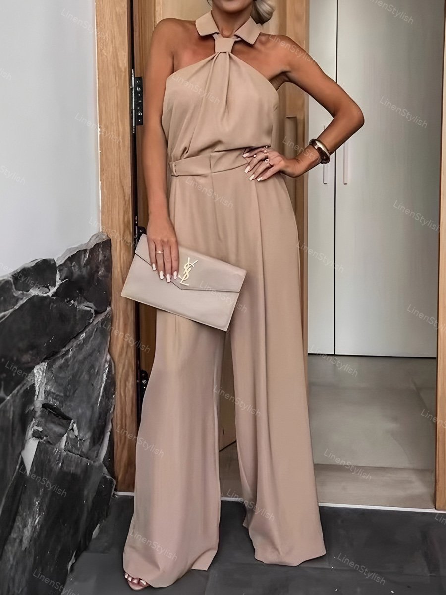 Sleeveless Shirt Collar Top Trousers Two-piece Set