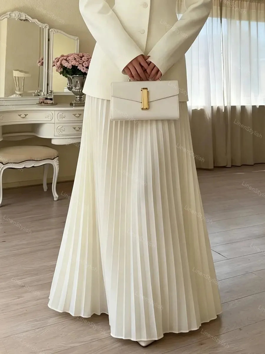 Stylish And Elegant Tight Waist Blazer & Pleated Overskirt Two-Piece Set