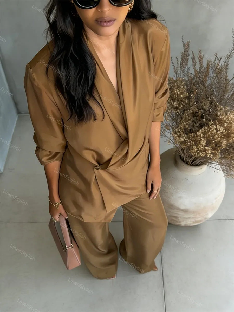 Fashionable Commuter Shirt & Pants Two-Piece Set