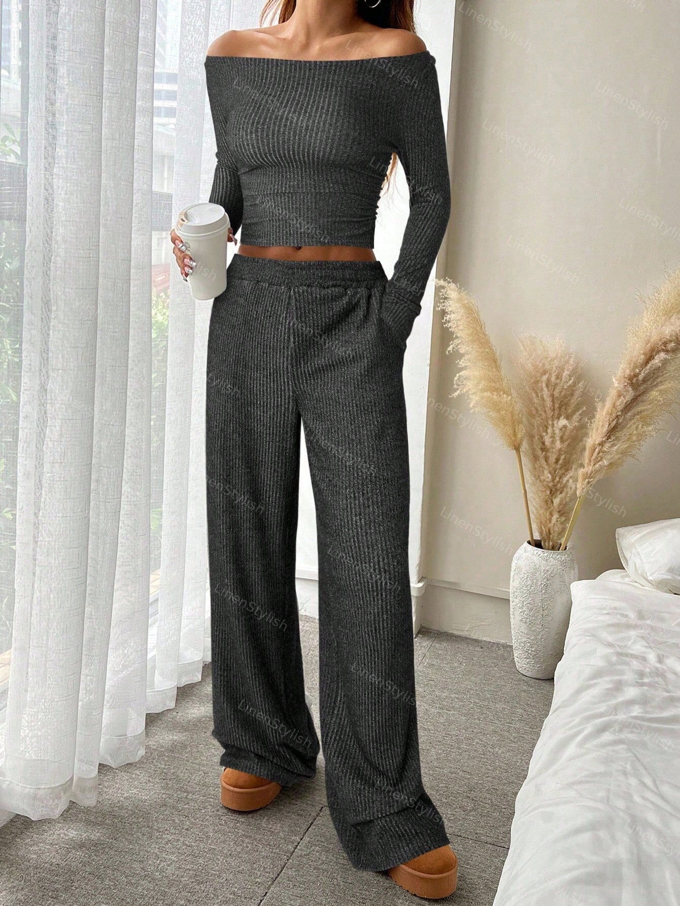 Boatneck Top & Loopback Knit Set