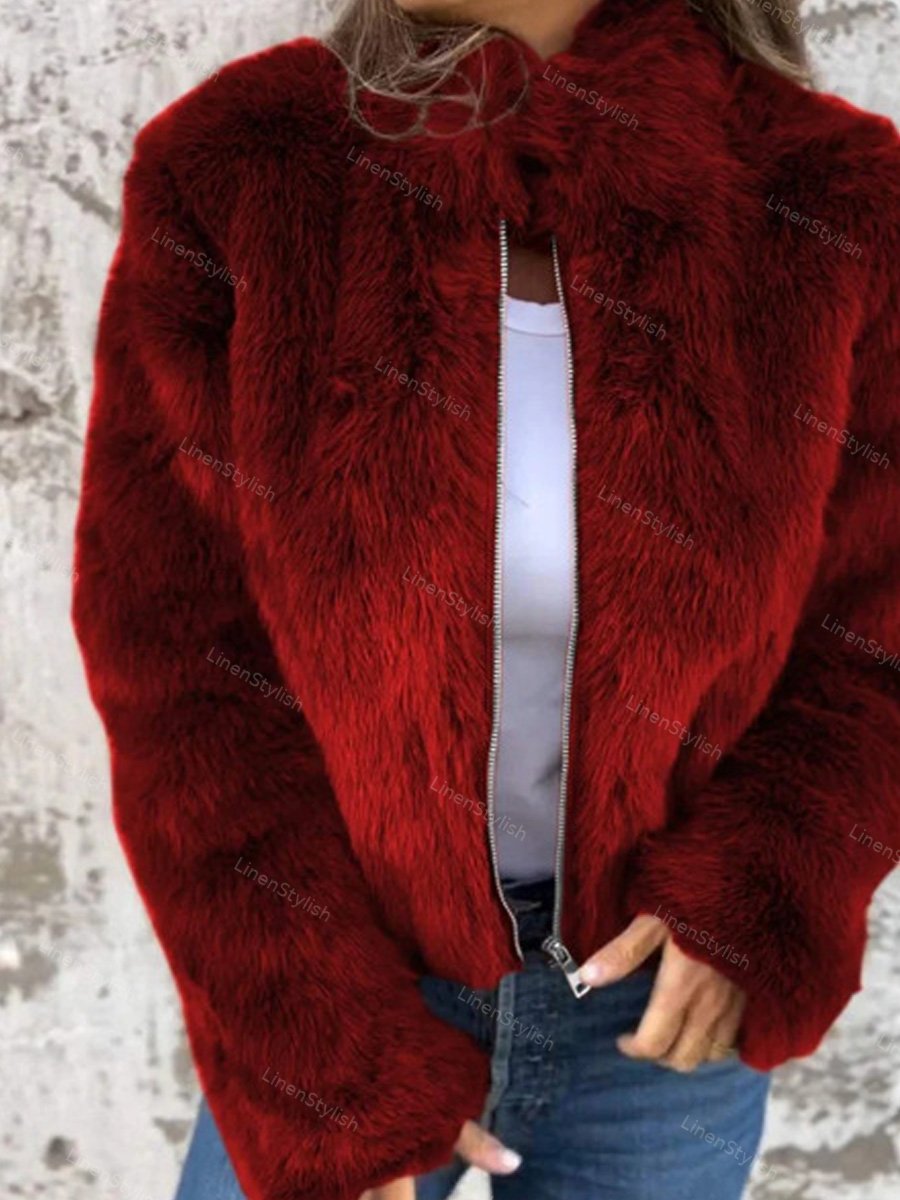 Imitation Fur High Neck Zip Coat