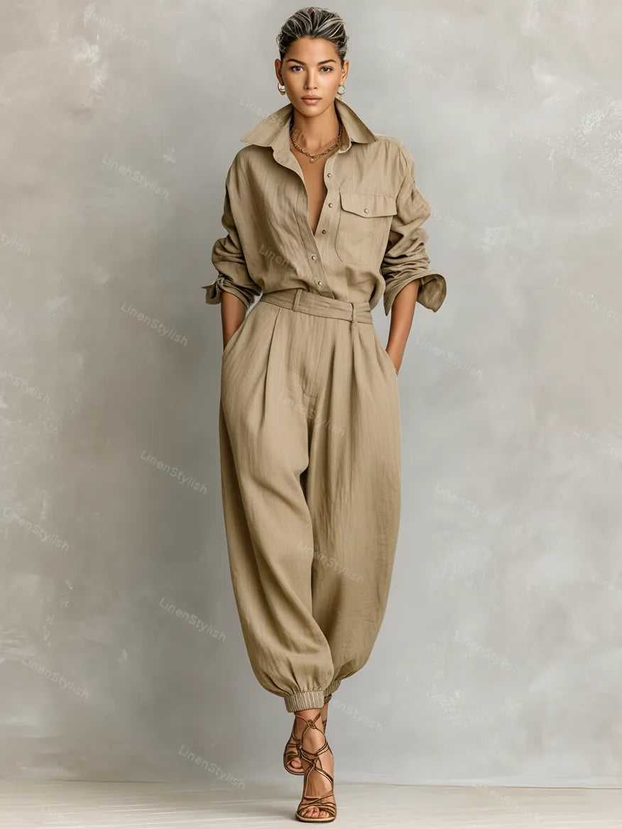Fashion Cotton Linen Shirt & Pants Two-piece Set