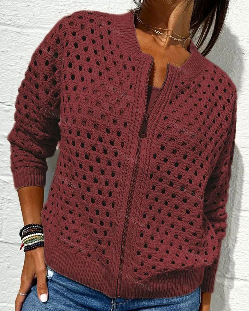 Hollow Knit Zip Cardigan Jacket